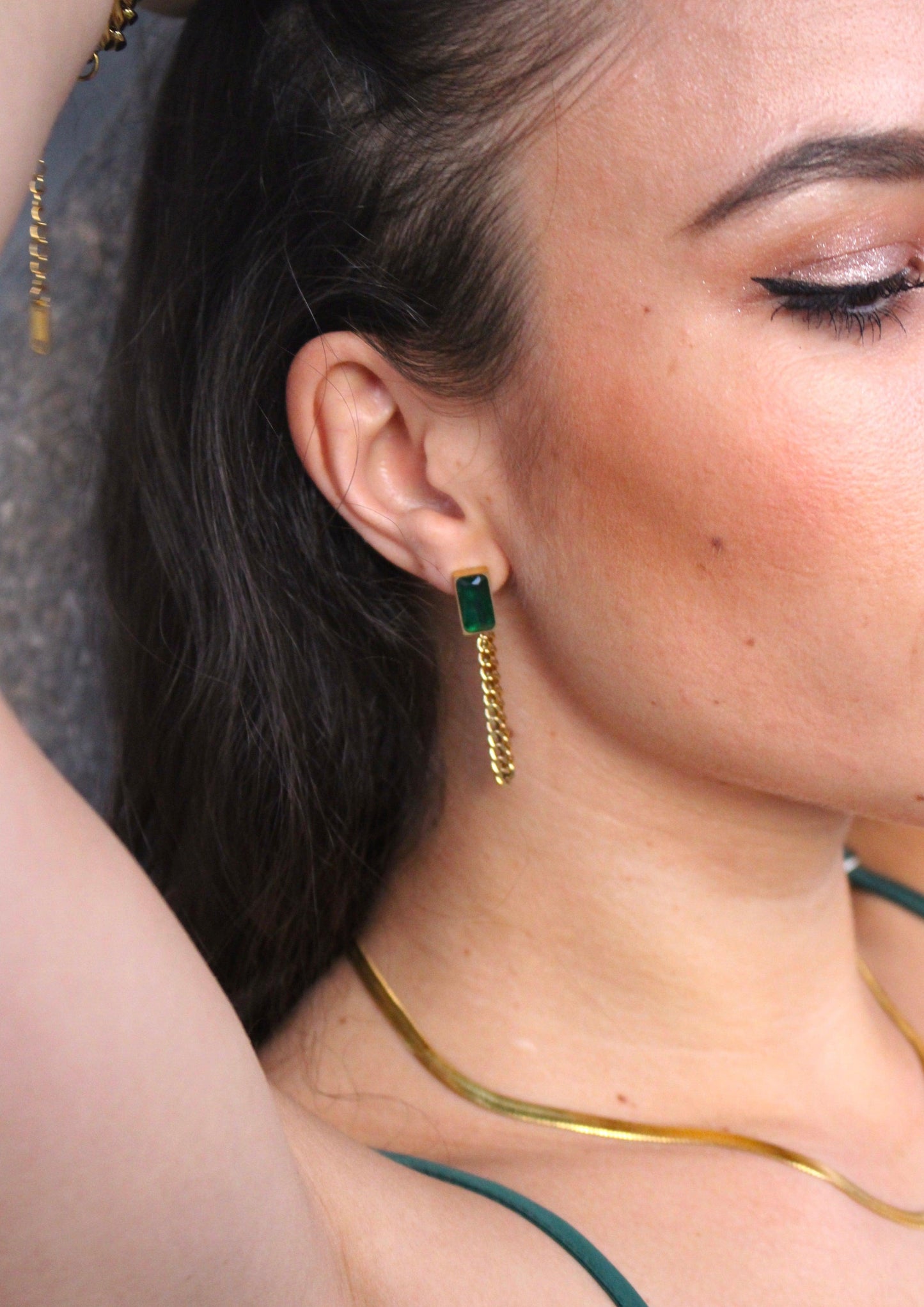 gold plated earrings green stone australia